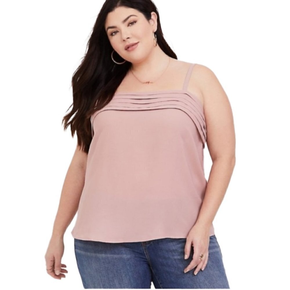 ❤️ 🆕 TORRID dusty pink georgette pleated cami Blouse Size 2X